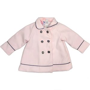 Little Me Light Pink Pea Coat With Navy Blue Outline & Buttons